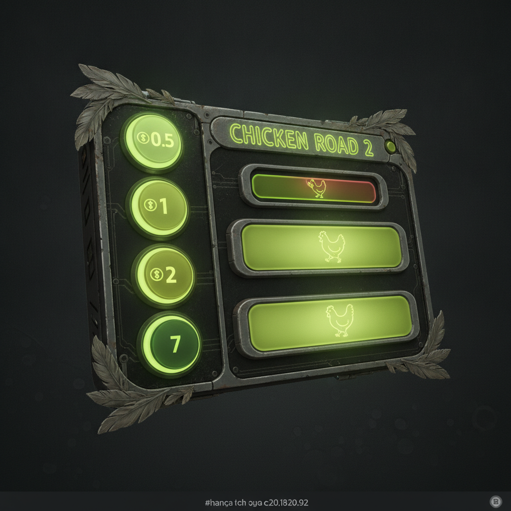 Panneau de contrรดle de Chicken Road 2 : mises rapides 0,5 / 1 / 2 / 7 $ et sรฉlecteur de difficultรฉ